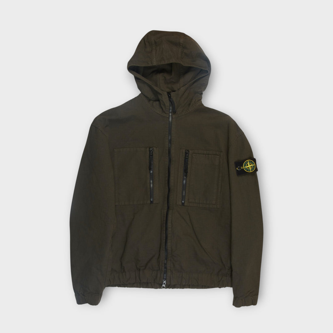 Stone Island Hooded Overshirt i Coal Grey med hætte og Compass Badge