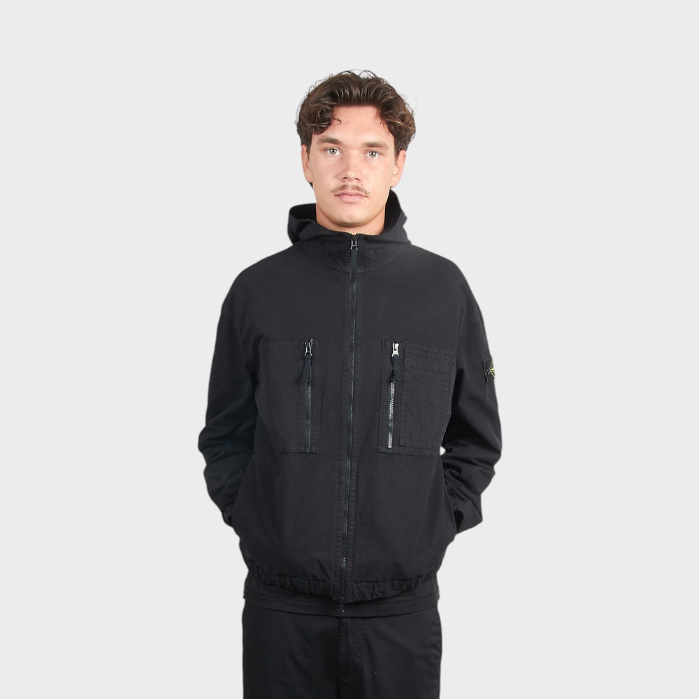 Stone Island Hooded Overshirt i Sort