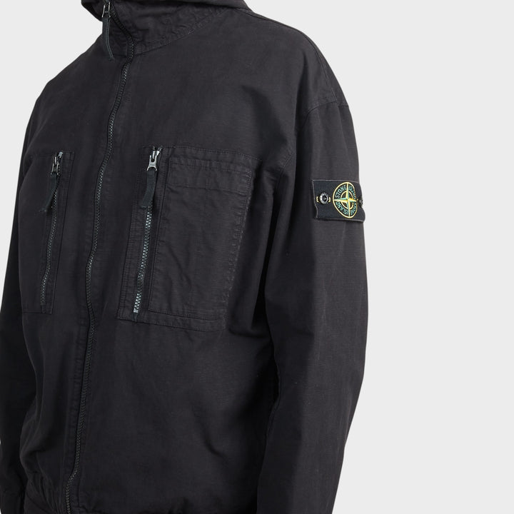 Stone Island Hooded Overshirt i Sort