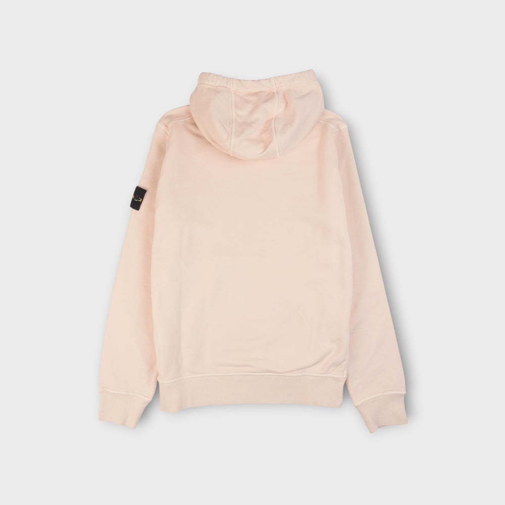 Stone Island lyserød hoodie med ikonisk Compass-logo på ærmet.