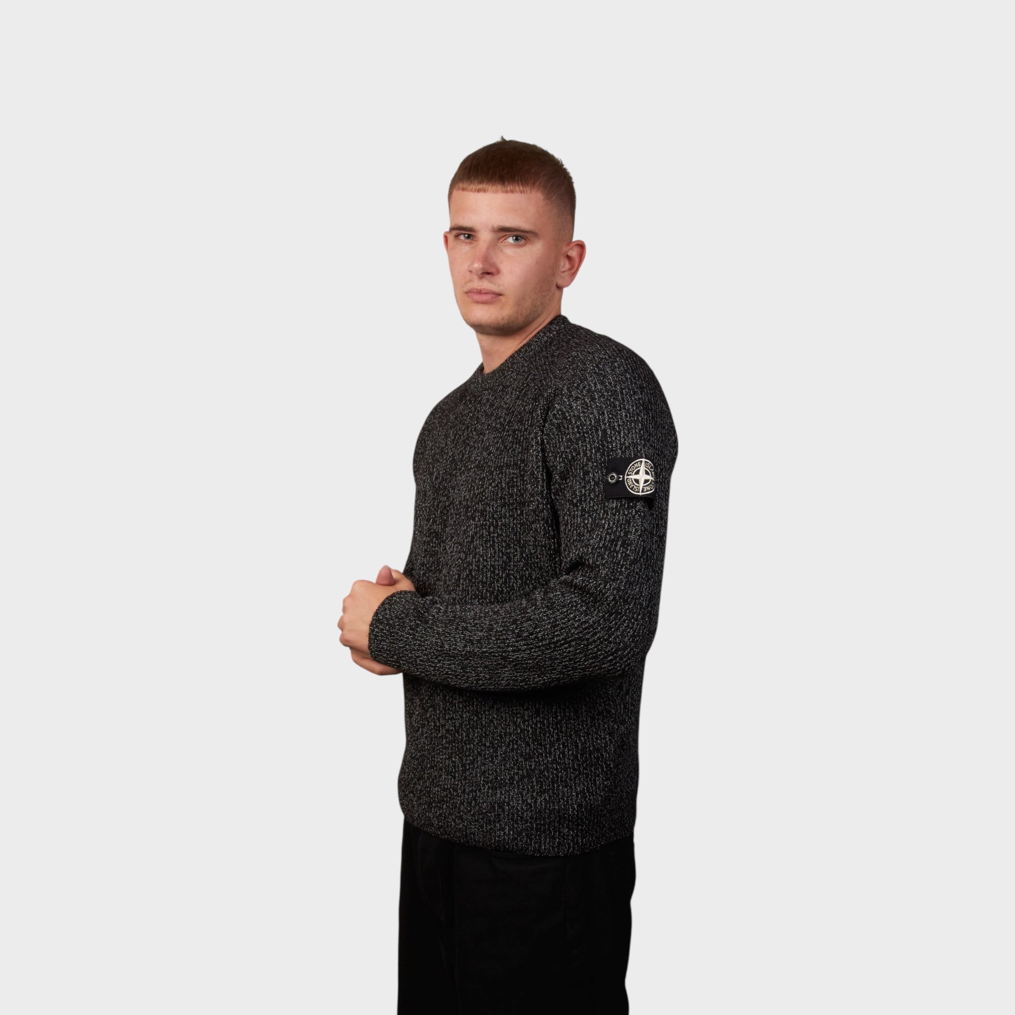 Stone Island Knit Reflective Jumper in black melange for men – Le