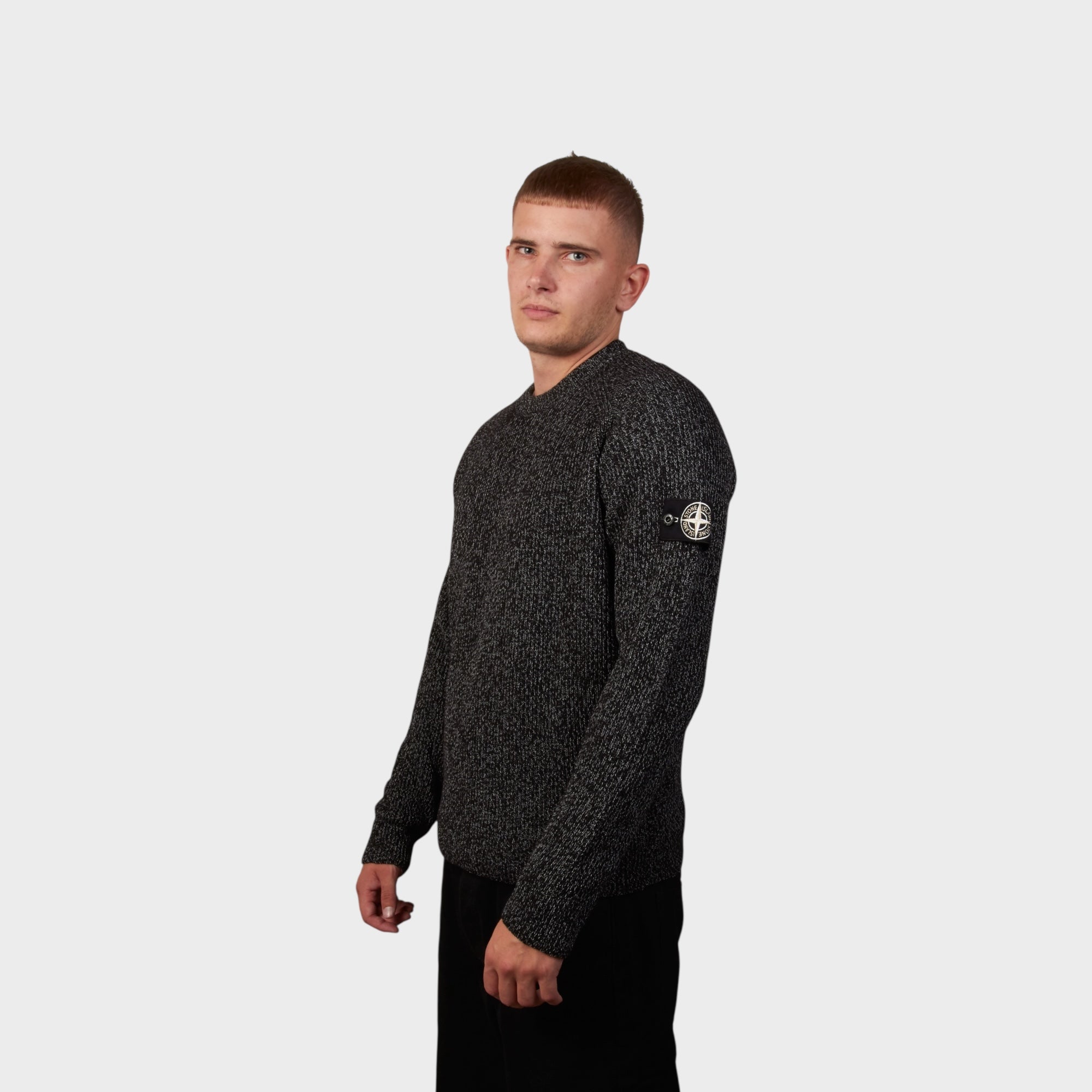 Stone Island Knit Reflective Jumper in black melange for men – Le