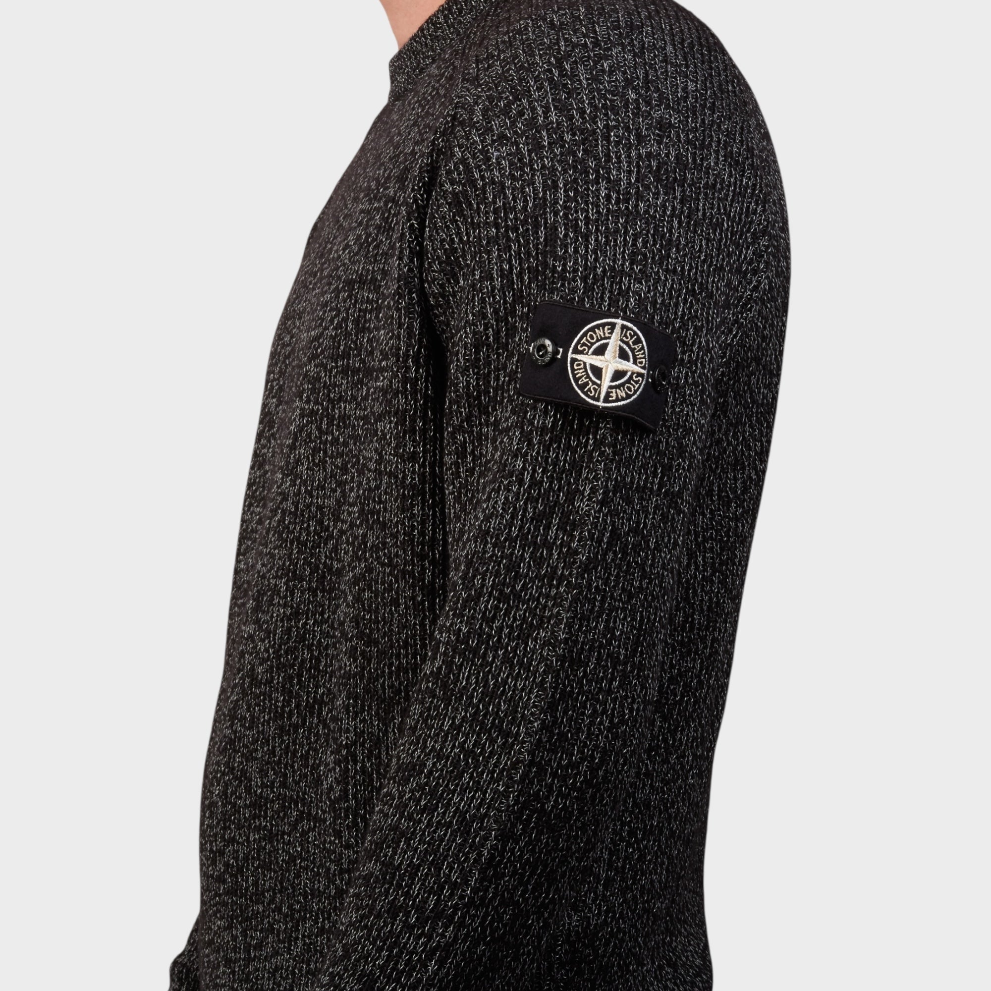 Stone Island Knit Reflective Jumper in black melange for men – Le