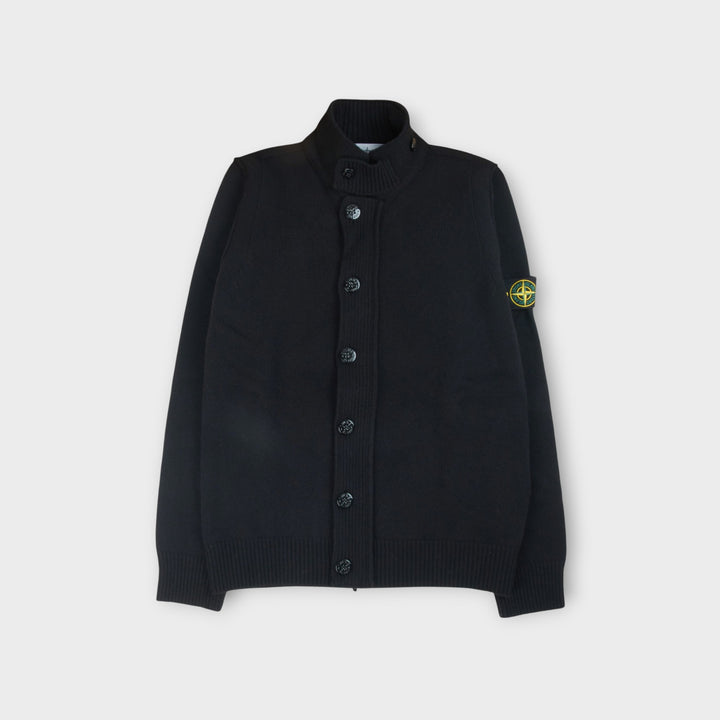 Stone Island Lambswool Button-up Sweater i Sort