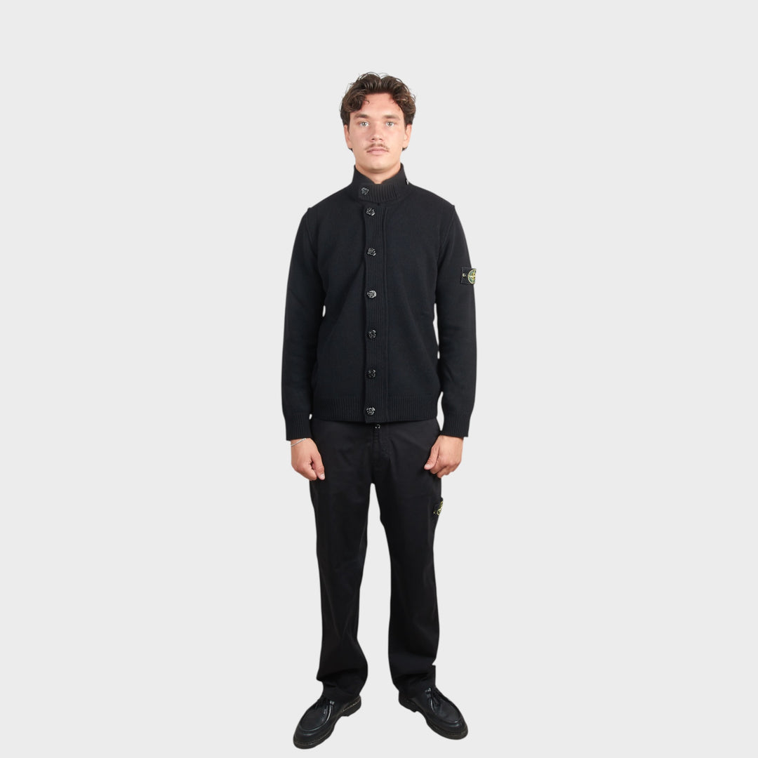 Stone Island Lambswool Button-up Sweater i Sort