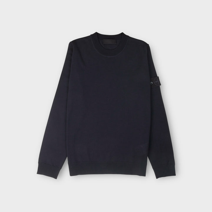 Stone Island Light Pure RWS Wool Ghost strik i navy med tonalt badge.
