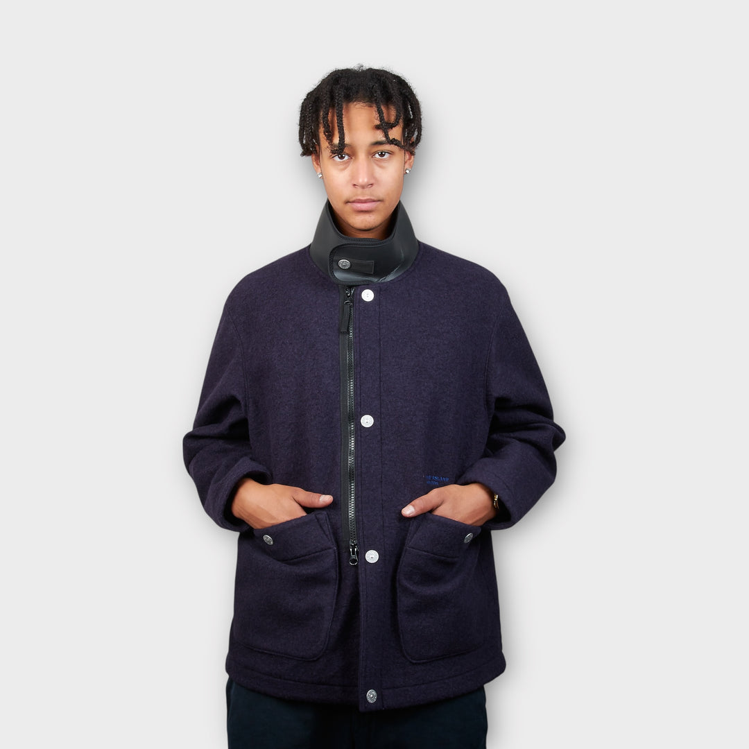 Navy Stone Island Marina jakke i filt-uld og polyester