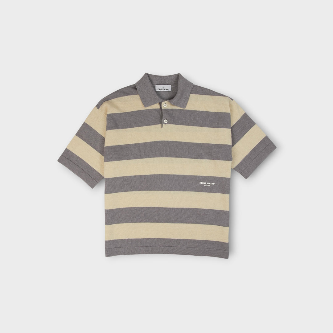 Stone Island Marina striped collar knit i ivory melange