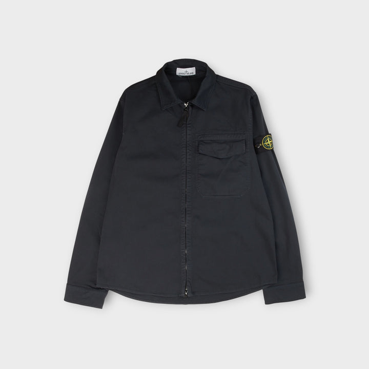 Stone Island Organic Cotton Canvas Overshirt i navy med lynlås