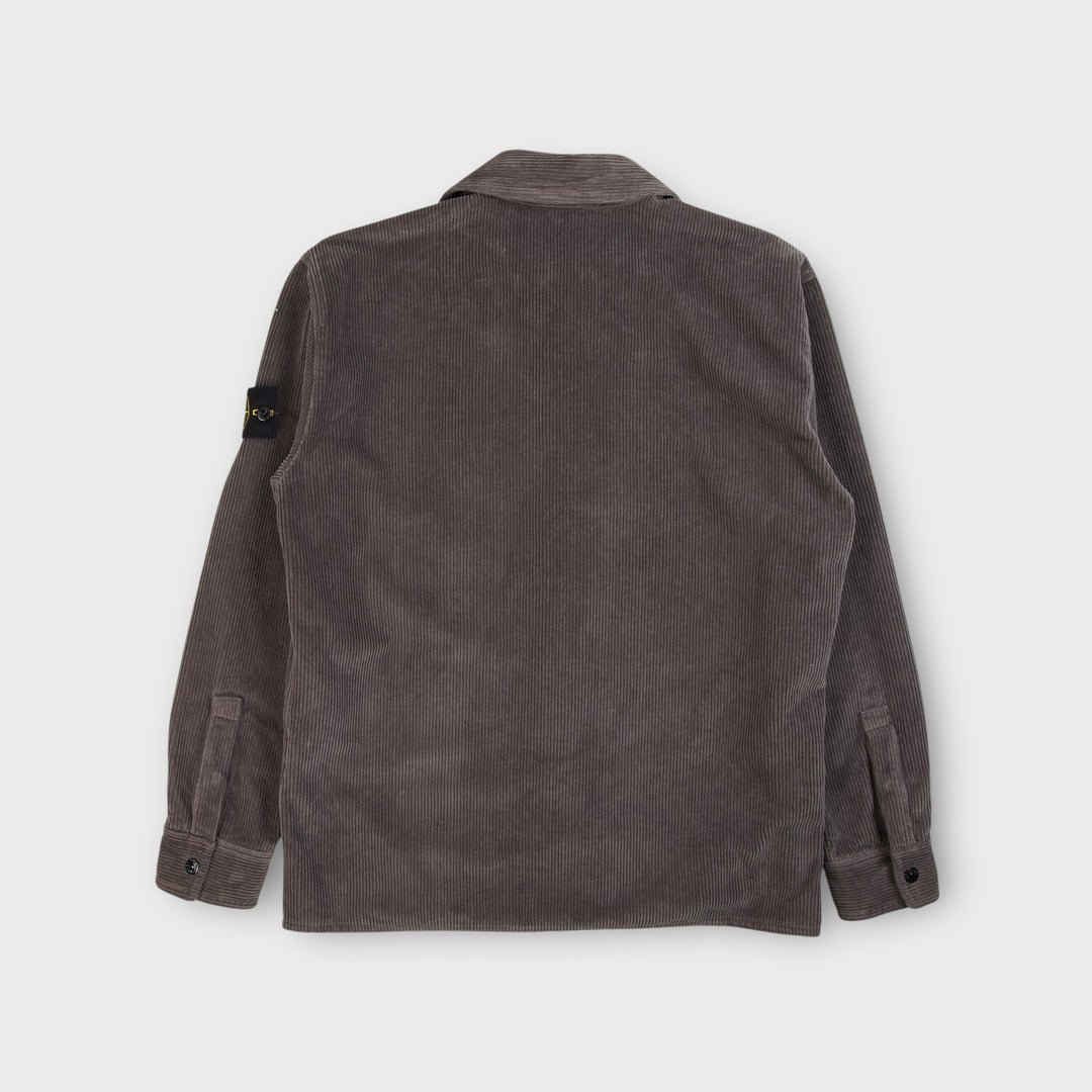 Stone Island Organic Cotton Corduroy Overshirt i grå set bagfra