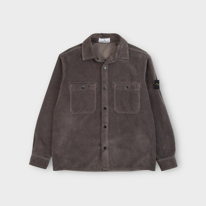 Stone Island Organic Cotton Corduroy Overshirt i grå set forfra