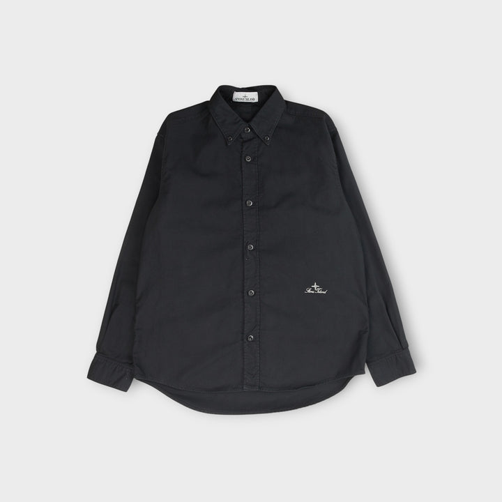 Stone Island oxford skjorte i navy i økologisk bomuld med broderet logo