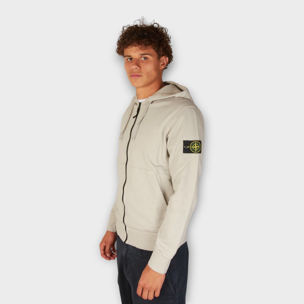 Stone Island Organic Cotton Zip Hoodie i Light Grey