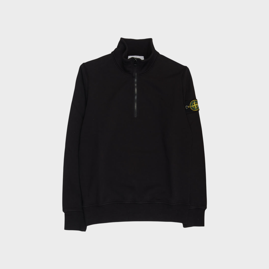 Stone Island Organic Fleece Half-Zipper Sweatshirt i Sort set forfra