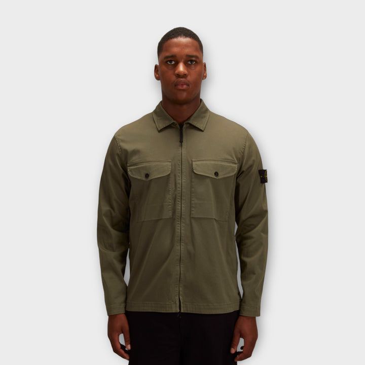 Stone Island 12808 Cotton Zip Overshirt I Grøn