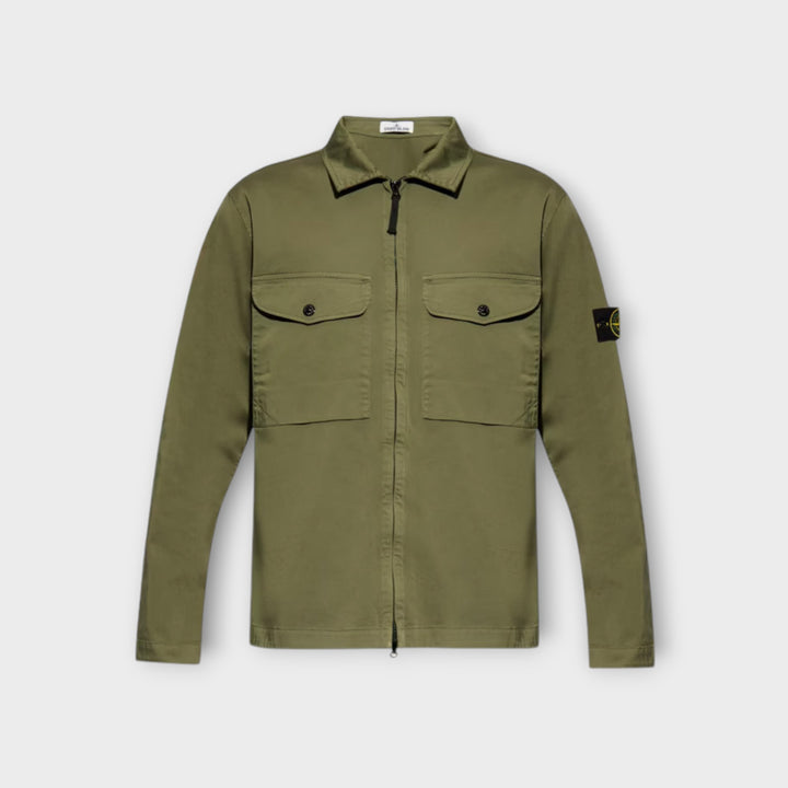 Stone Island 12808 Cotton Zip Overshirt I Grøn