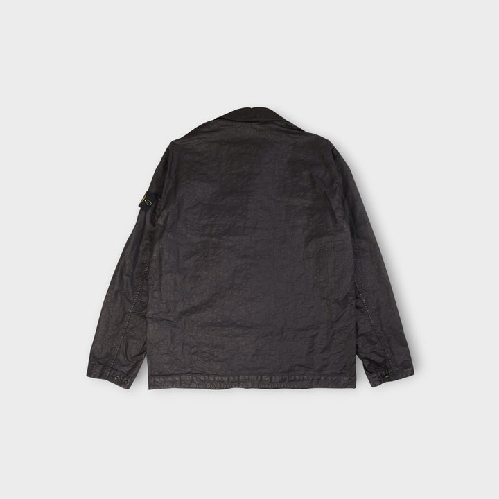 Sort Stone Island overshirt i let nylon med brystlomme og teknisk look