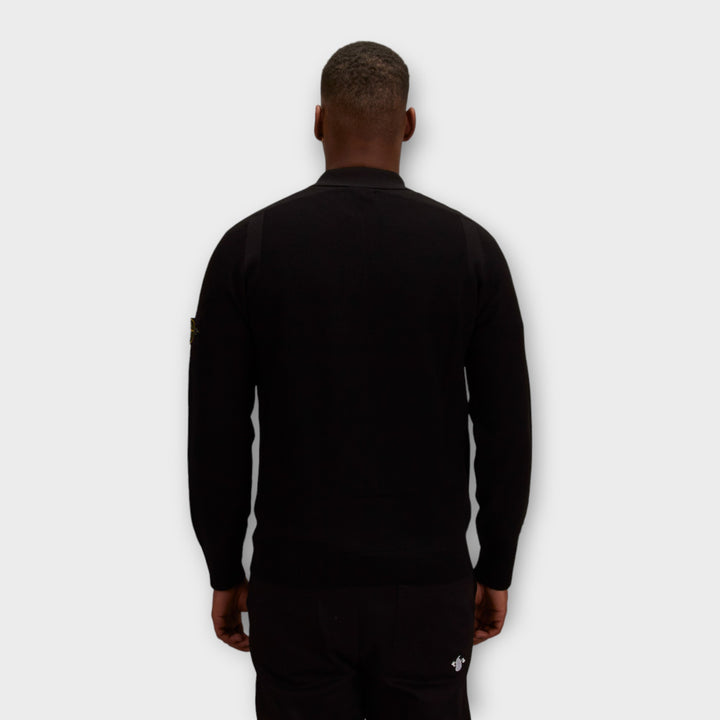 Stone Island 558A4 Zip Polo Knit In Black