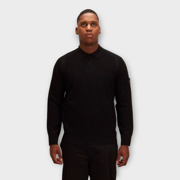 Stone Island 558A4 Zip Polo Knit In Black