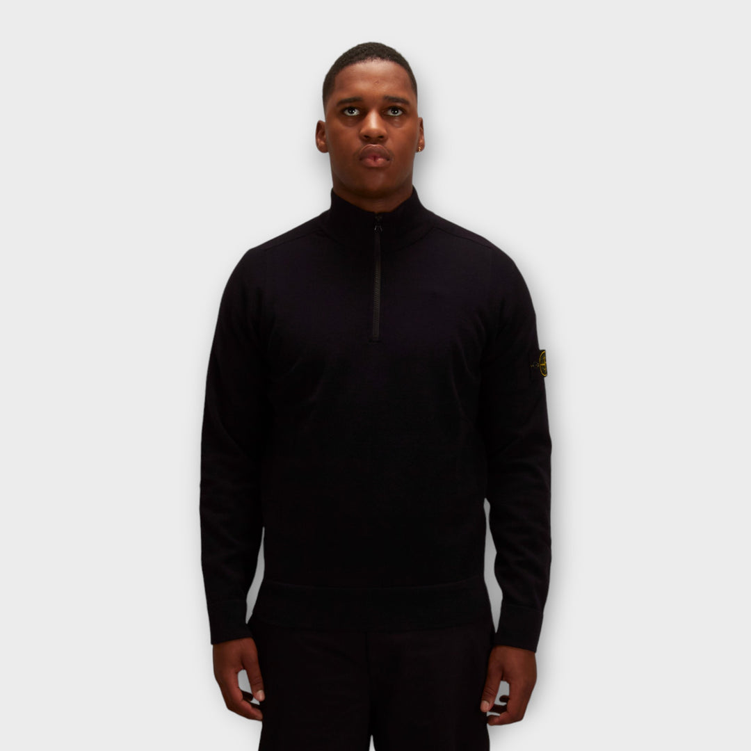 Stone Island 521A1 Q-Zip Knit In Black