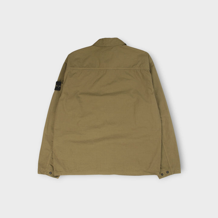 Olive Stone Island overshirt i økologisk bomuld med teknisk design