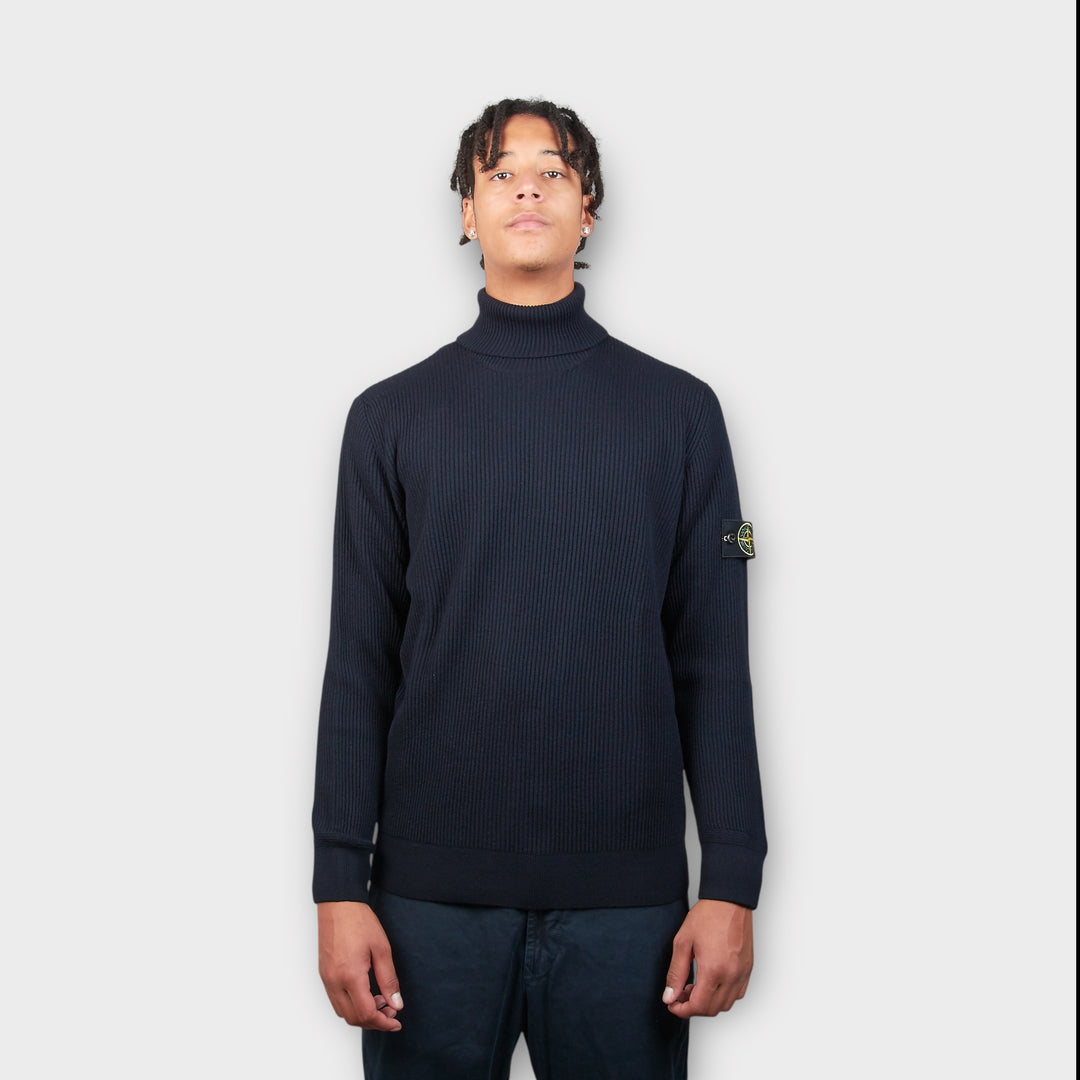 Navy ribstrikket rullekrave fra Stone Island