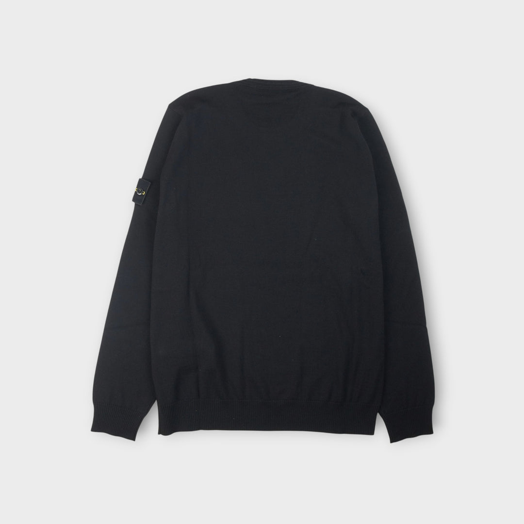 Stone Island sort striktrøje i RWS-certificeret uld.