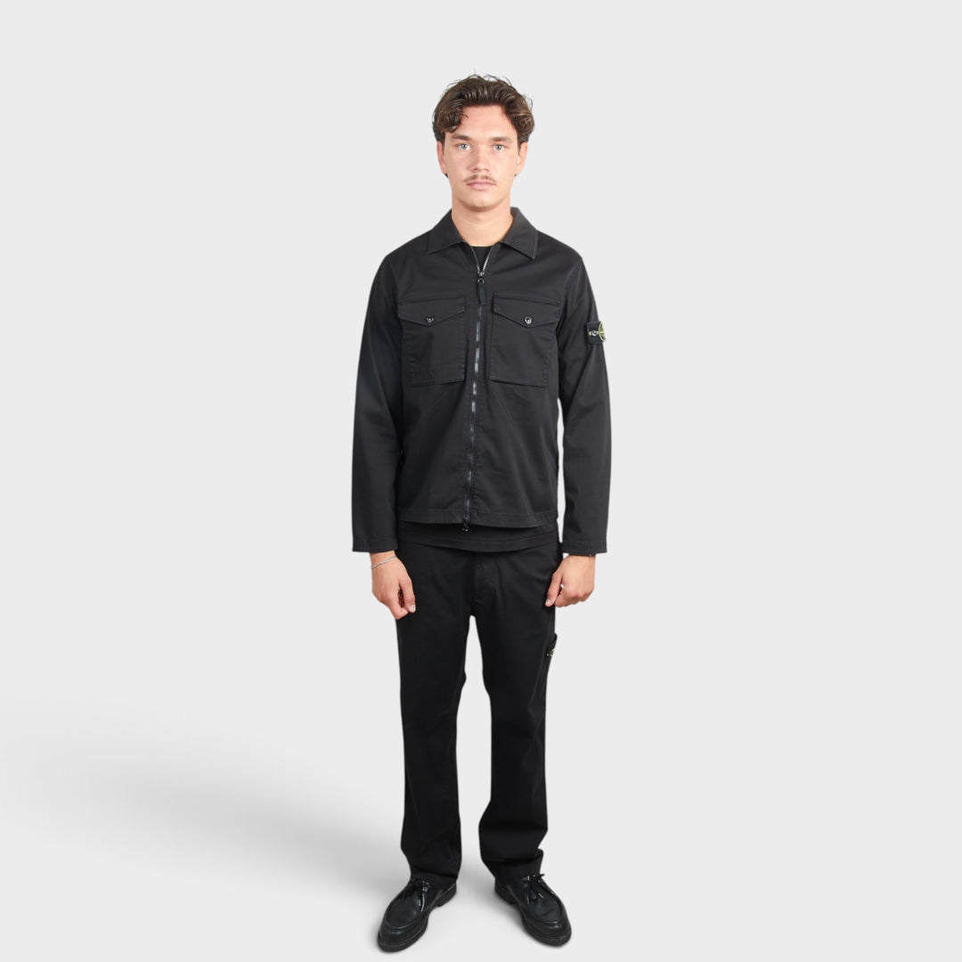 Stone Island Satin Cotton Overshirt i Black