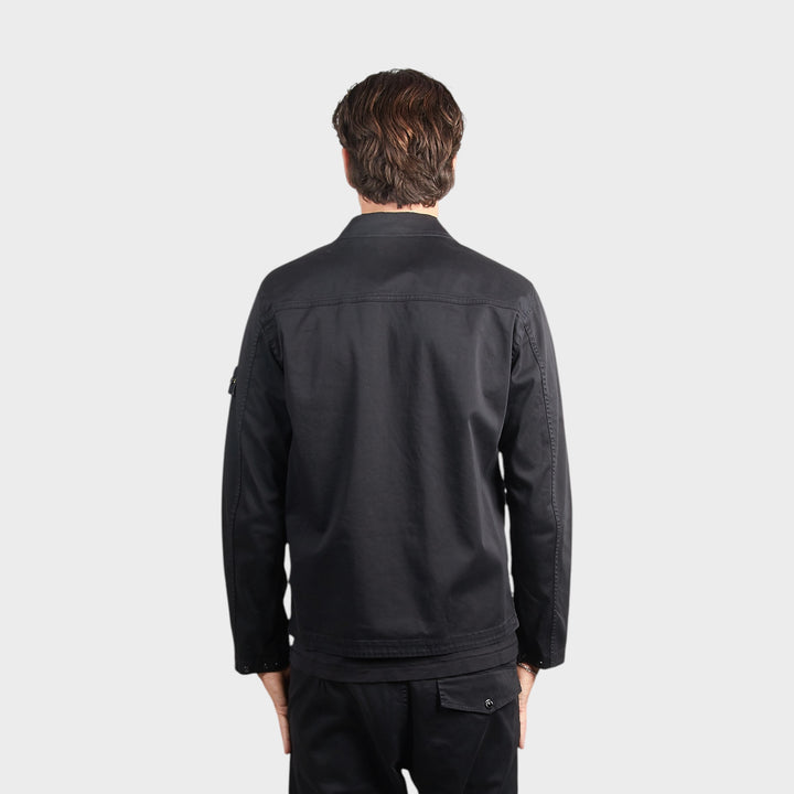 Stone Island Satin Cotton Overshirt i Black