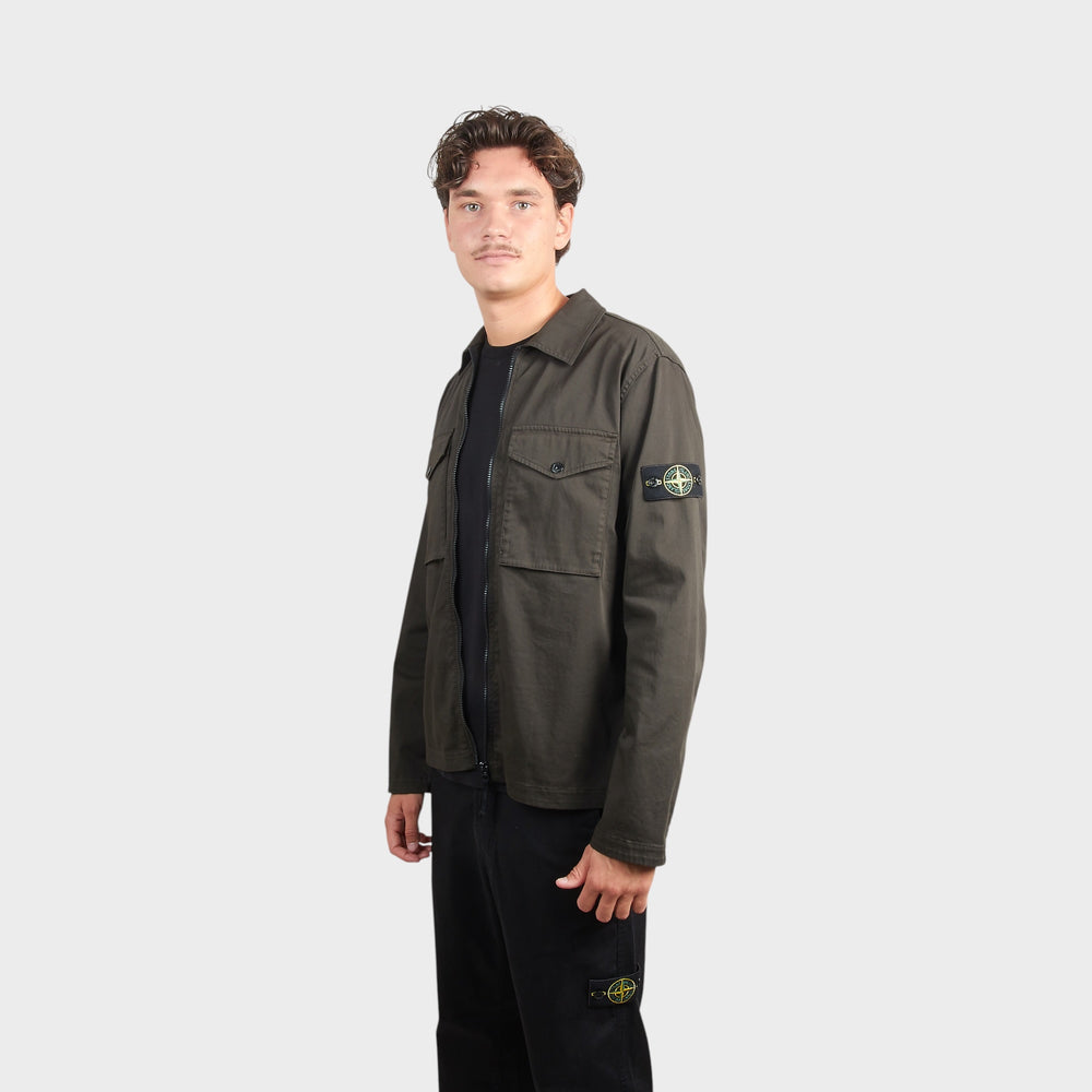 Stone Island Satin Cotton Overshirt i Dark Brown