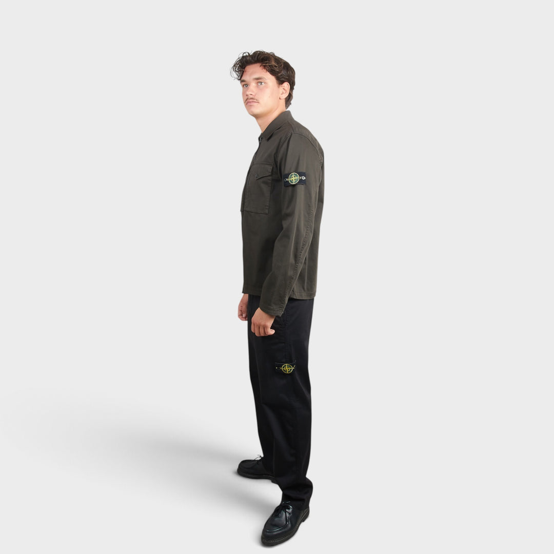 Stone Island Satin Cotton Overshirt i Dark Brown
