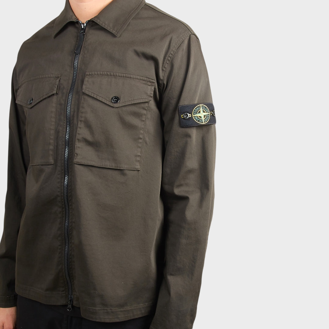 Stone Island Satin Cotton Overshirt i Dark Brown