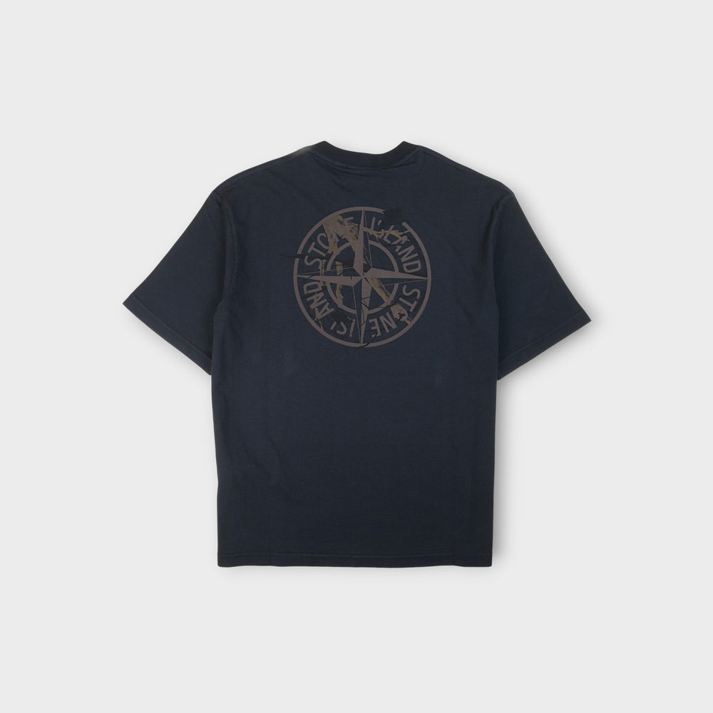 Stone Island sort T-shirt med brunt logo-print.