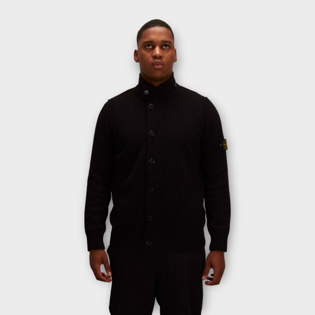 Stone Island 547A3 Full Zip Button Knit I Sort