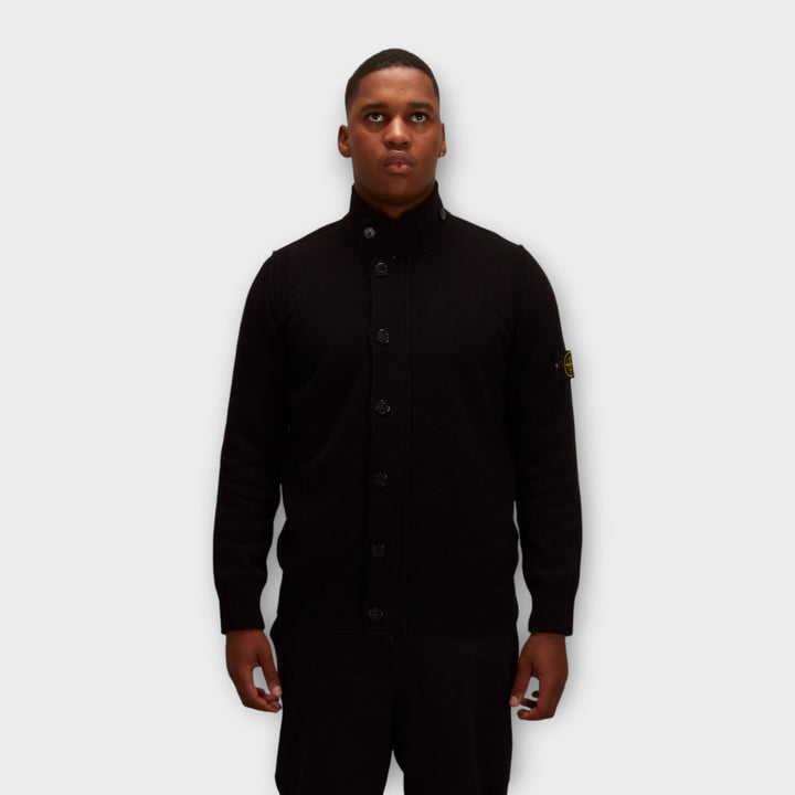 Stone Island 547A3 Full Zip Button Knit In Black