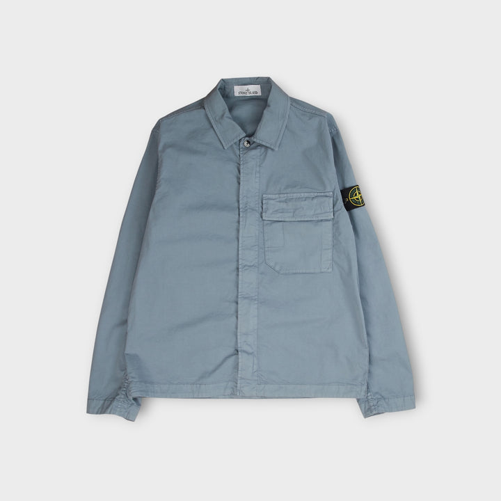 Stone Island overshirt i blå med skjult lynlås og badge