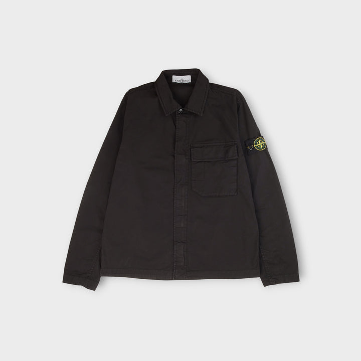 Stone Island overshirt i sort med skjult lynlås og badge på ærmet