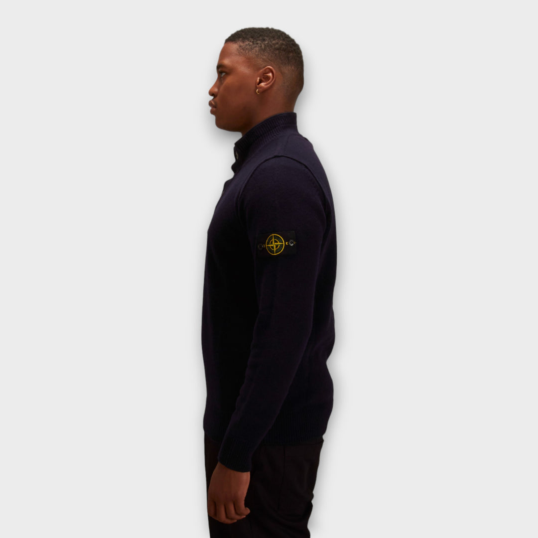 Stone Island 540A3 Q-zip Knit In Navy