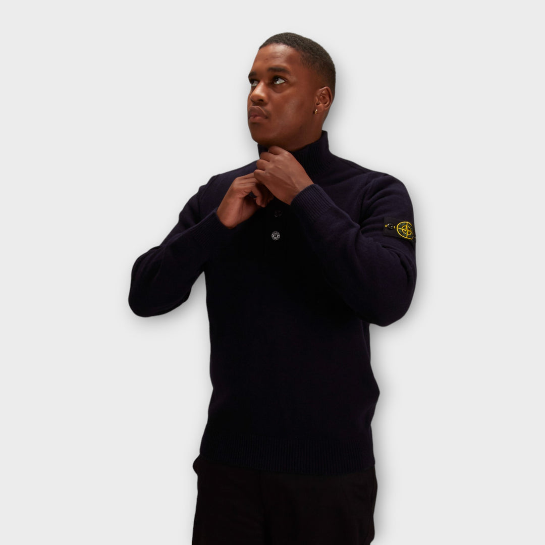 Stone Island 540A3 Q-zip Knit In Navy