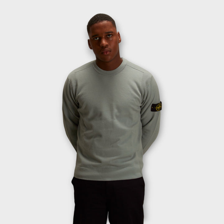 Stone Island 526A1 Uld Crewneck I Lys Grøn