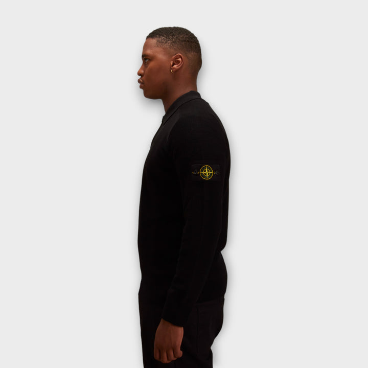 Stone Island 558A4 Zip Polo Strik I Sort