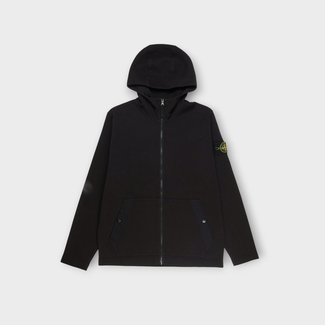 Stone Island Logo Patch Zip-Up Hoodie i Black.
