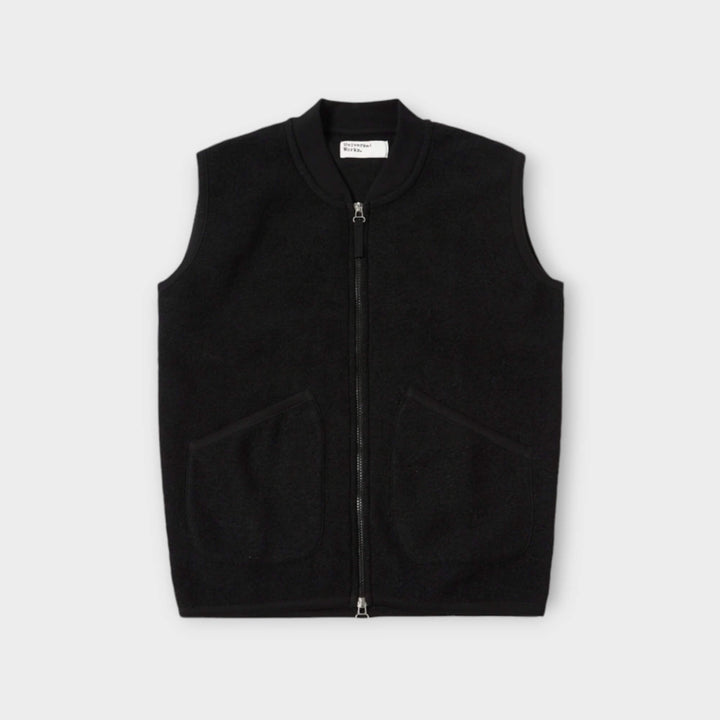 Universal Works Zip Wool Waistcoat In Black